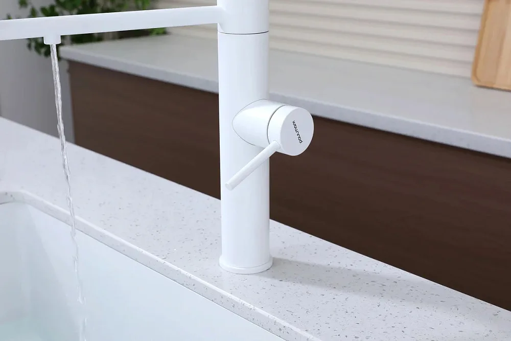 Смеситель для кухни Paulmark Ganymede Ga213199-WH с гибким изливом, белый матовый Sancos — официальный сайт