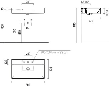 Накладная раковина GSI Kube X 80x47