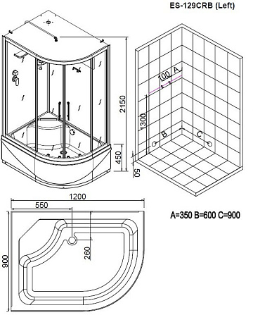 Душевая кабина Esbano ESKB129CRBL левая ориентация