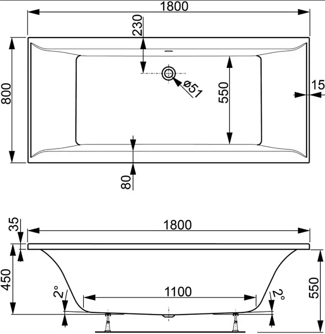 Акриловая ванна Vagnerplast Veronela VPBA180VEA2X-04 без опоры 180x80 см, пристенная, ультрабелая Sancos — Оригинал