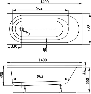 Акриловая ванна Vagnerplast Kasandra 140x70 см, VPBA147KAS2X-04