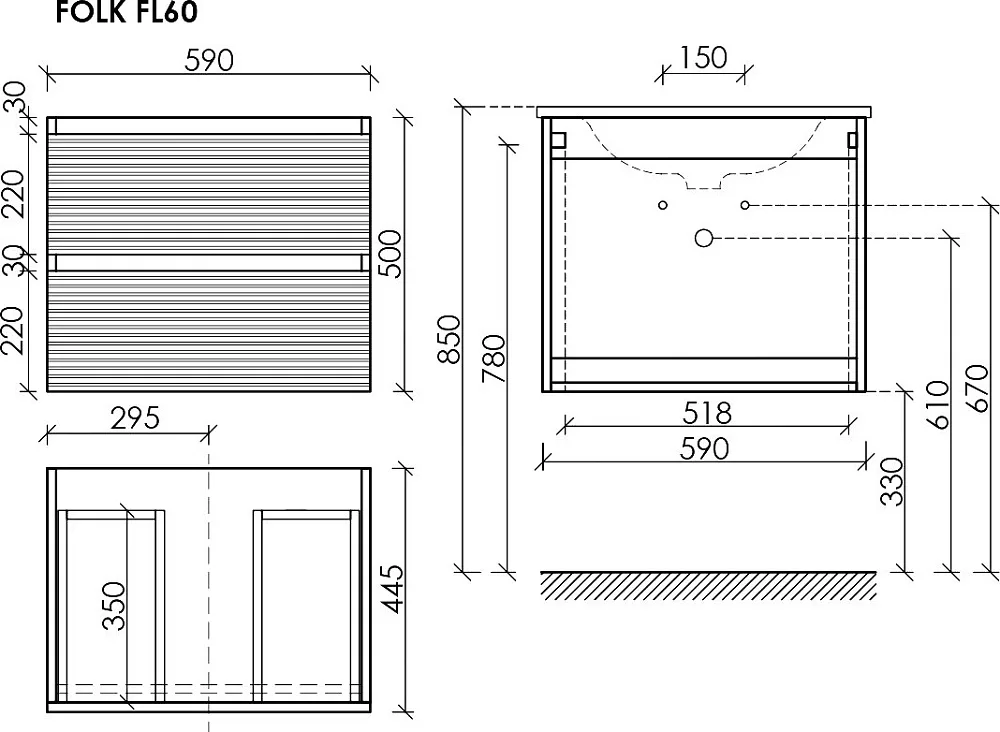 Тумба под раковину Sancos Folk 60 подвесная Bianco (белый), FL60W Sancos — официальный сайт