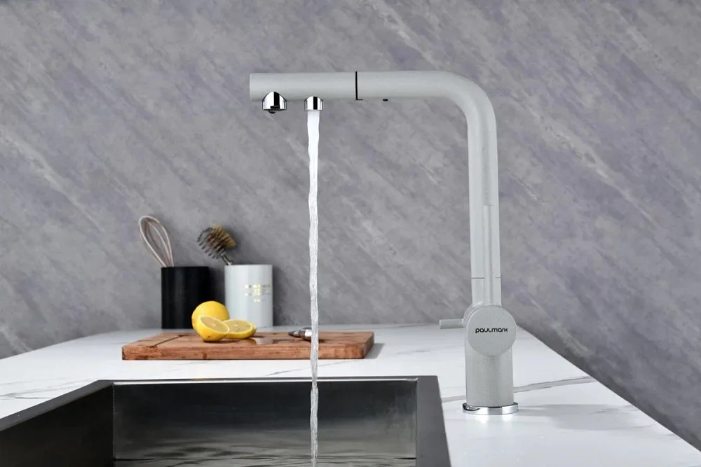 Смеситель для кухни Paulmark Serpentine Se213222-GRS серый дым Sancos — официальный сайт