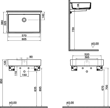 Накладная раковина VitrA Archiplan 7404B003-0012 60 см