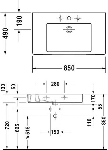 Мебельная раковина Duravit Vero 0329850000 85 см