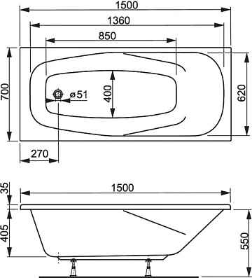 Акриловая ванна Vagnerplast Aronia 150x70 см, VPBA157ARN2X-04