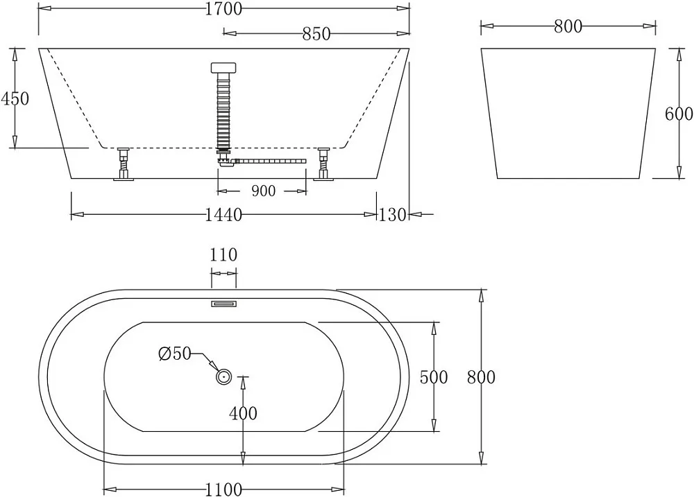 Акриловая ванна BelBagno BB71-1700 170x80 см, отдельностоящая, белая, овальная, с каркасом Sancos — официальный сайт