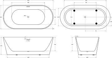 Акриловая ванна BelBagno 170x80 см, BB416