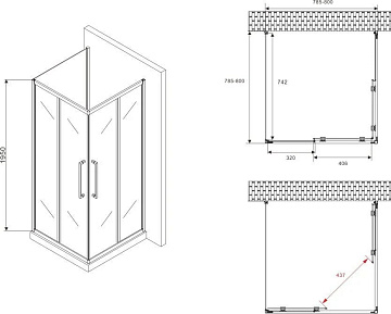 Душевой уголок Abber Schwarzer Diamant AG02080BH-S80B 80x80, профиль черный,  стекло прозрачное