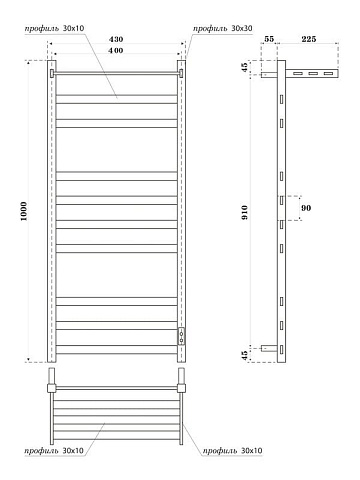 Полотенцесушитель электрический APEXTERMO Терра TR01104WM 100x45 см, подключение справа, слева, скры