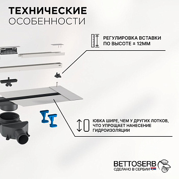 Душевой трап (лоток) BETTOSERB Slim 750, с решеткой