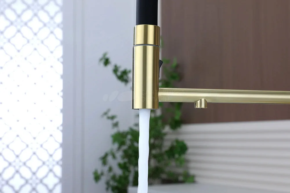 Смеситель для кухни Paulmark Nexus Diamond Nd613999-LG с гибким изливом, светлое золото Sancos — официальный сайт
