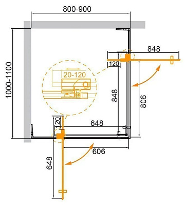 Душевой уголок Cezares Slider AH 2 80/90-100/110 C BORO профиль брашированное золото, стекло прозрач