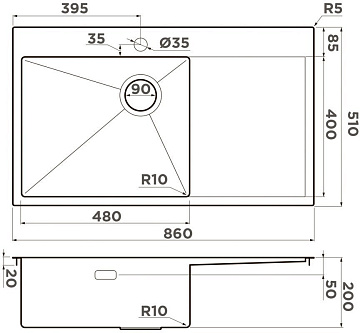 Мойка кухонная Omoikiri Akisame 86-L Side-GB графит