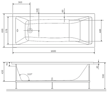 Каркас для ванны AM.PM Gem W93A-160-070W-R