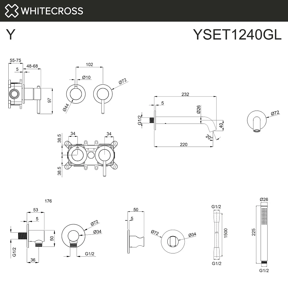 Встраиваемый смеситель для ванны WHITECROSS Y YSET1240GL, С ВНУТРЕННЕЙ ЧАСТЬЮ, золото Sancos — официальный сайт