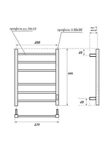 Полотенцесушитель электрический APEXTERMO Терра TR00164GN 60x45 см, подключение справа, слева, скрыт