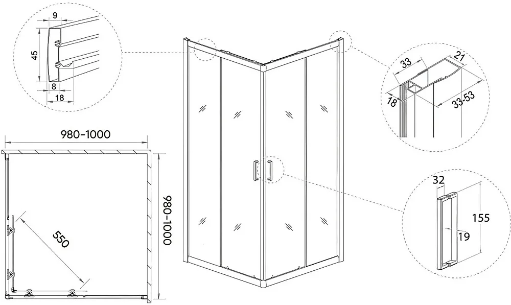 Душевой уголок Veconi Rovigo RV-13 100x100 Sancos — официальный сайт