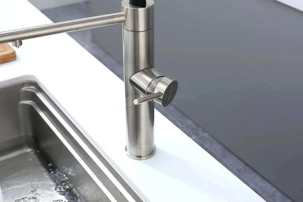 Смеситель для кухни Paulmark Ganymede Ga213199-BS с гибким изливом, брашированная сталь Sancos — официальный сайт