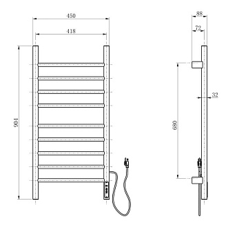 Полотенцесушитель электрический Wonzon & Woghand WW-AL409-BR брашированный никель