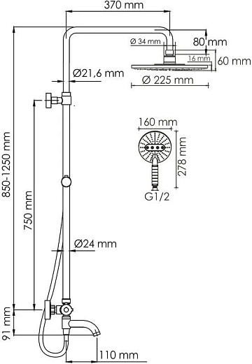 Душевая стойка Wasserkraft Mindel 8500 A188.067.059.WM Thermo, с термостатом, белая