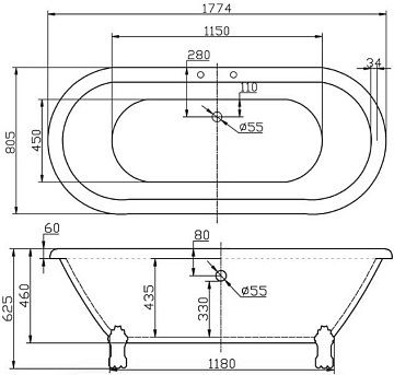 Акриловая ванна BelBagno 175x80 см, BB21