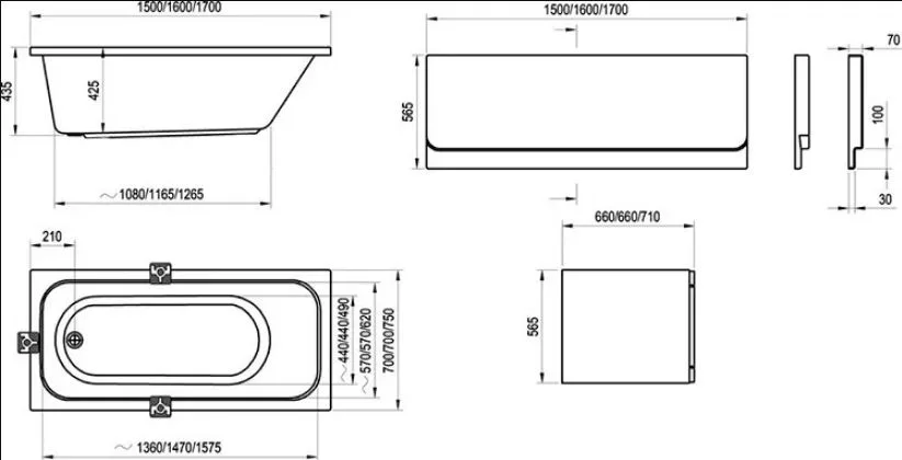 Акриловая ванна Ravak Chrome C741000000 без опоры 170x75 см, пристенная, белая Sancos — официальный сайт