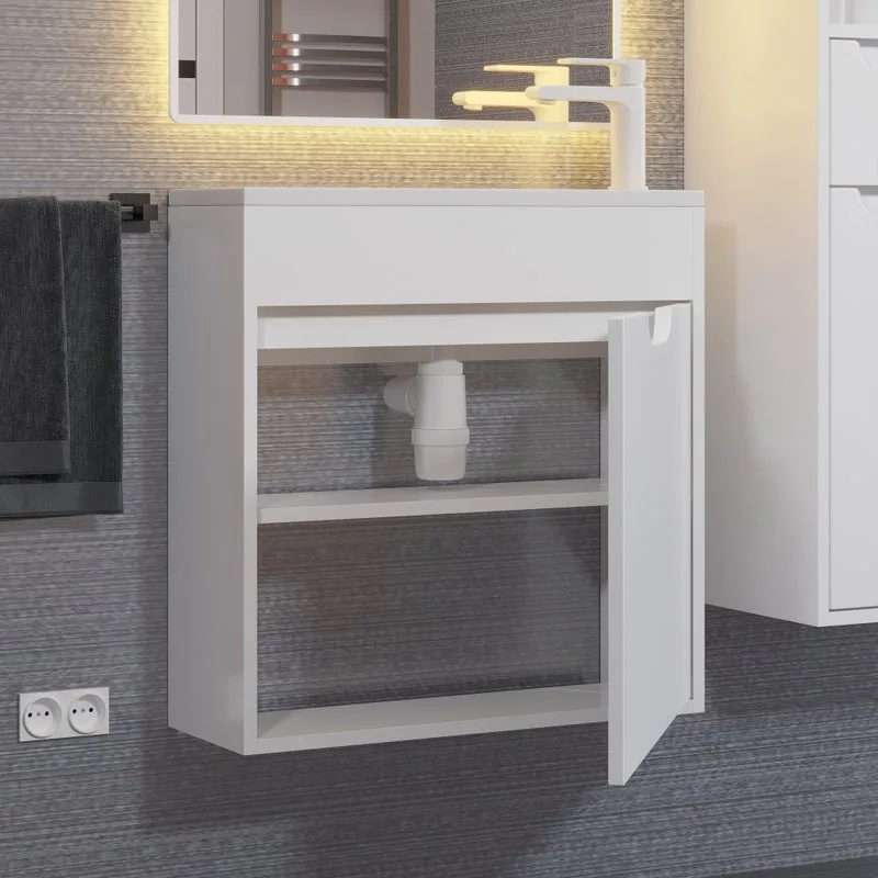 Тумба под раковину без столешницы Uperwood Modul 60 подвесная, 1 дверца, матовая белая Sancos — официальный сайт