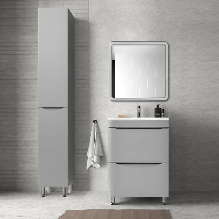 Шкаф-пенал для ванной Style Line Бергамо Люкс Plus 30 L с бельевой корзиной, антискрейтч серый