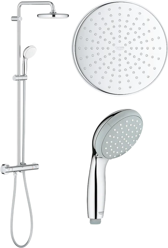 Душевая стойка Grohe Bau System 210 26699000, с термостатом, хром Sancos — официальный сайт
