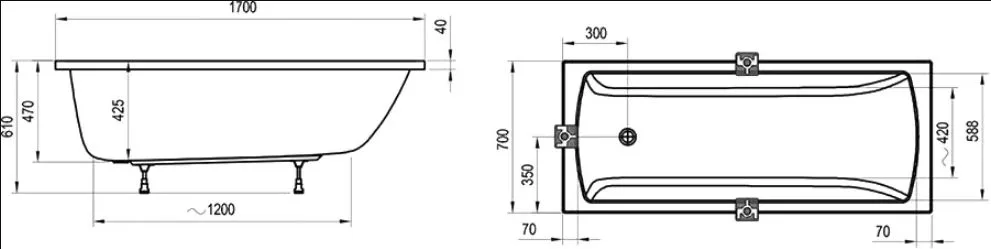 Акриловая ванна Ravak Classic II CC51000000 без опоры 170x70 см, пристенная, белая Sancos — официальный сайт