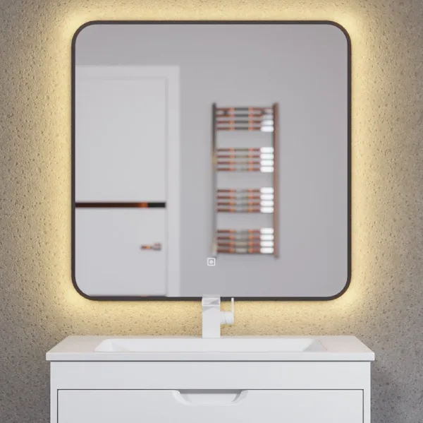 Зеркало Uperwood Modul 80х80 с подсветкой, с подогревом, теплая подсветка, черное