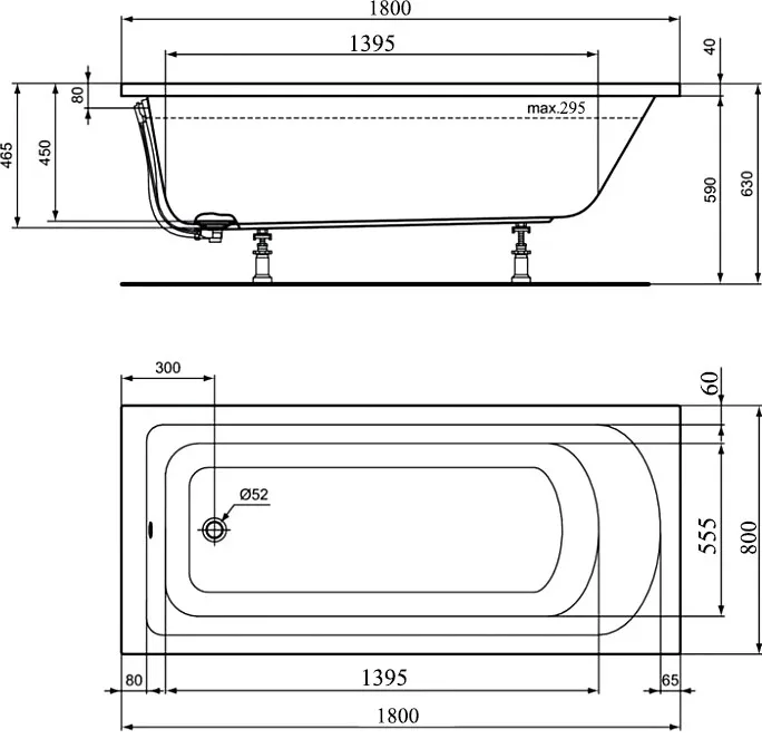 Акриловая ванна Ideal Standard Hotline K274801 без опоры 180x80 см, пристенная, euro white  Sancos — официальный сайт
