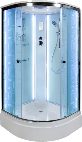 Душевая кабина DTO EM2790 LED (90х90х220), средний поддон (27 см), профиль хром, стекло матовое с уз Sancos — Оригинал