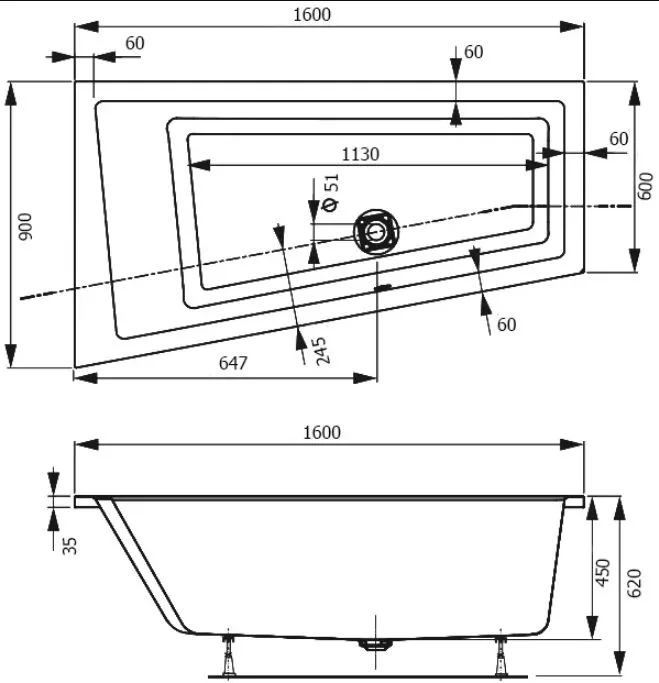 Акриловая ванна Vagnerplast Cavallo offset VPBA169CAV3LX-04 без опоры 160x90 см, угловая, левая Sancos — официальный сайт