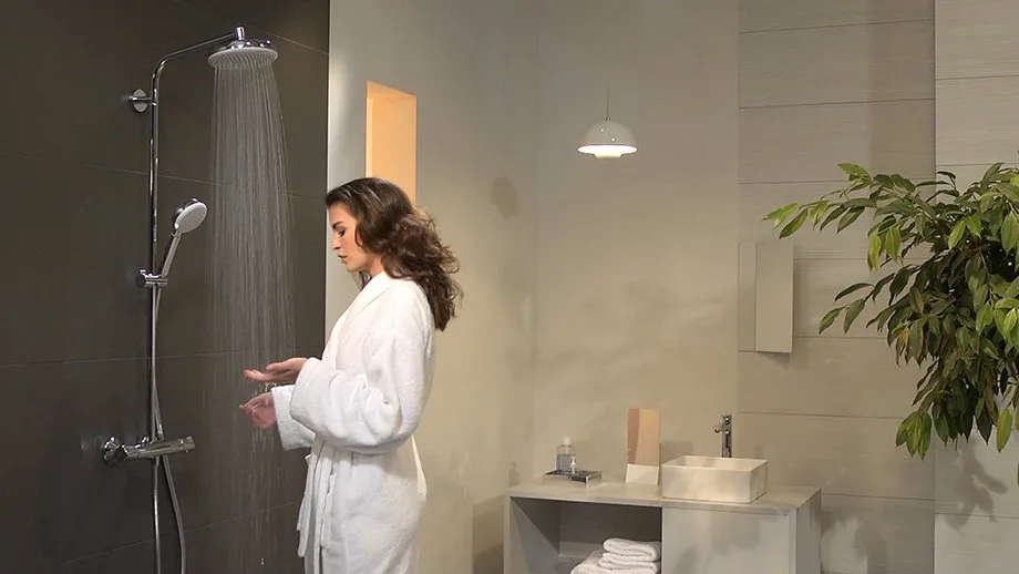 Душевая стойка Hansgrohe Crometta 160 1 Jet 27264400, с термостатом Sancos — официальный сайт