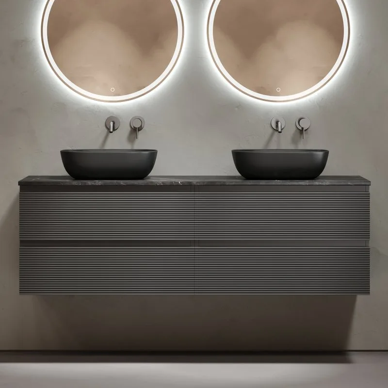Тумба с раковиной Sancos Folk 160 grey soft, столешница черный мрамор TT160A1, раковина CN6009MB Sancos — официальный сайт