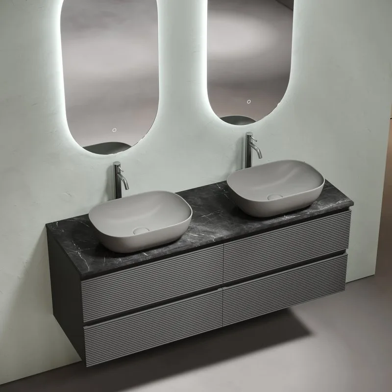 Тумба с раковиной Sancos Folk 140 grey soft, столешница черный мрамор TT140A1X, раковина CN6009MDH Sancos — официальный сайт
