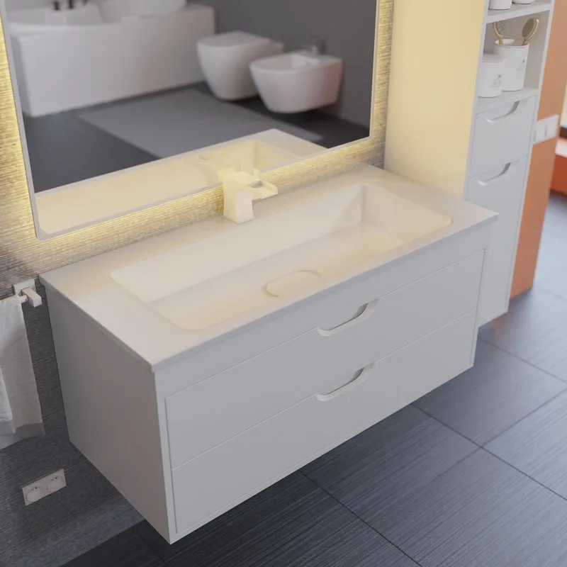 Тумба под раковину без столешницы Uperwood Modul 100 подвесная, 2 ящика, матовая белая Sancos — официальный сайт
