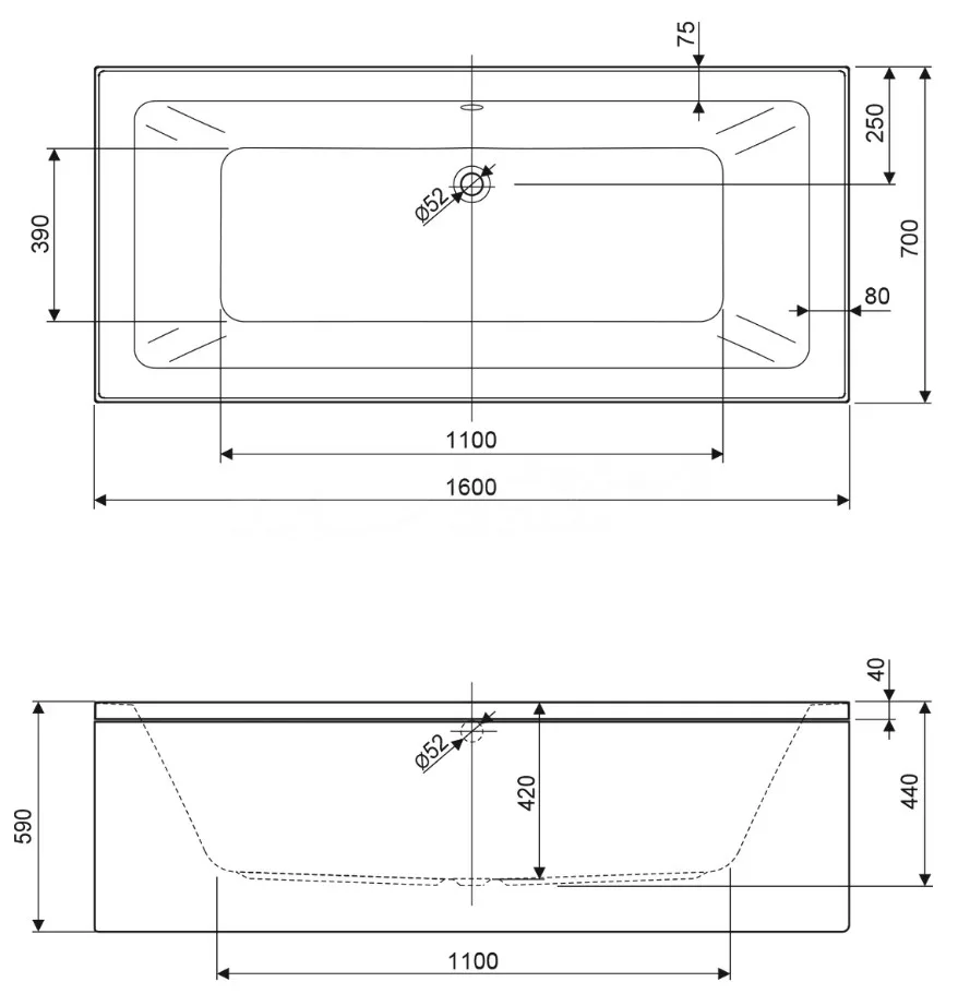 Акриловая ванна Cezares Plane Mini 160-70-42-W37 без опоры 160x70 см, пристенная, белая Sancos — официальный сайт