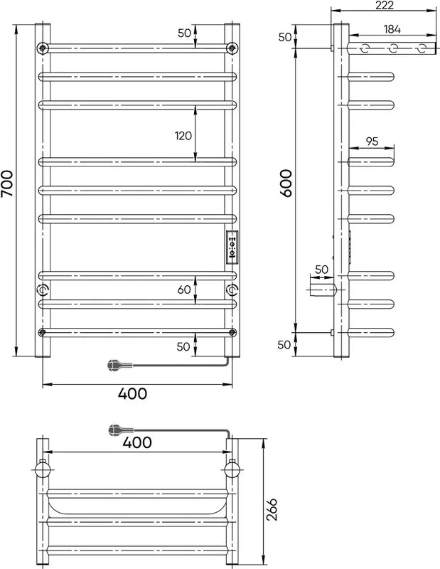 Полотенцесушитель электрический Indigo Brace Lux LCBLE70-40PBRRt с полкой, черный муар Sancos — официальный сайт