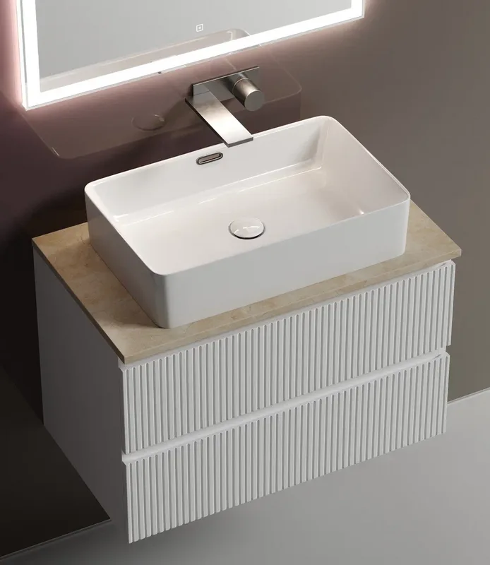 Тумба с раковиной Sancos Snob T 80 см, bianco, столешница бежевая, раковина CN5025 Sancos — официальный сайт
