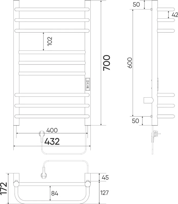 Полотенцесушитель электрический Indigo Brace Euro Lux LCBELE70-40BRRt черный муар Sancos — официальный сайт