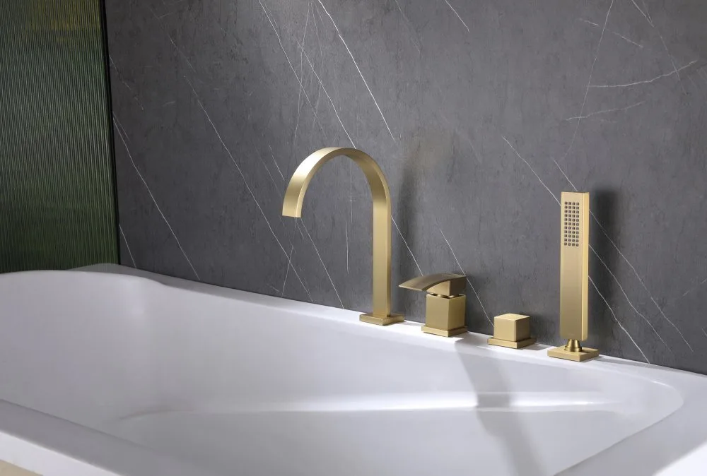 Смеситель на борт ванны Abber Wasserfall AF8613G, матовое золото Sancos — официальный сайт
