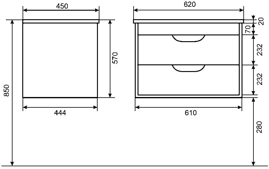 Тумба под раковину без столешницы Uperwood Modul 65 подвесная, 2 ящика, матовая черная Sancos — официальный сайт