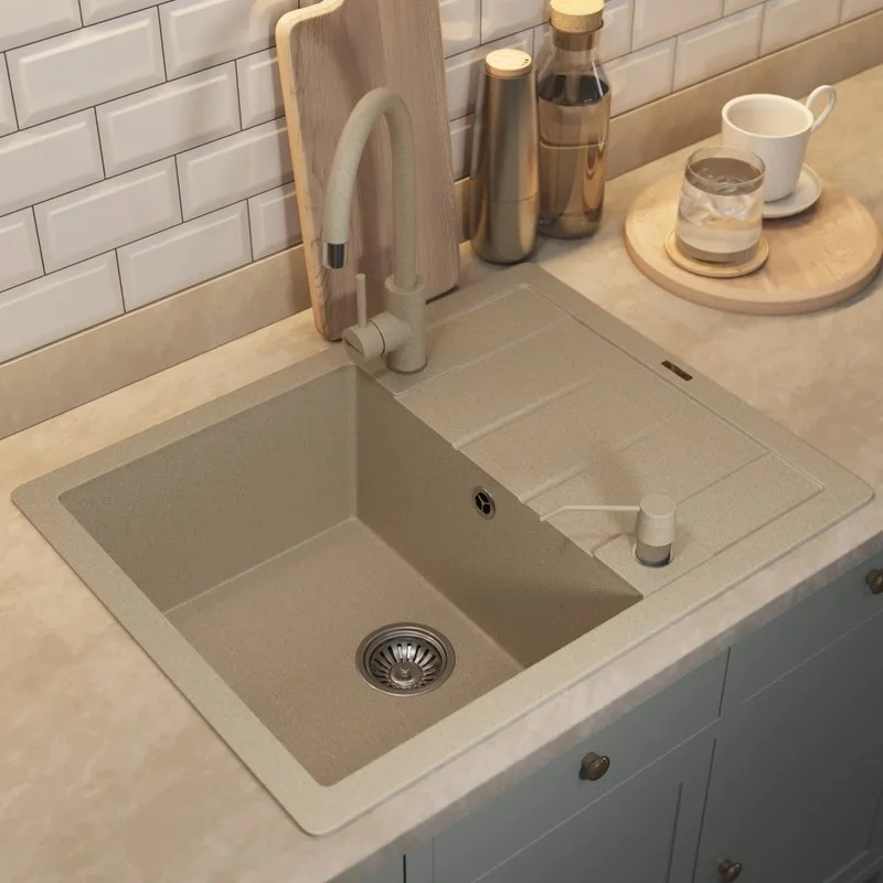 Кухонная мойка кварцевая Uperwood Quartz UPD-03-02, прямоугольная, бежевая Sancos — официальный сайт