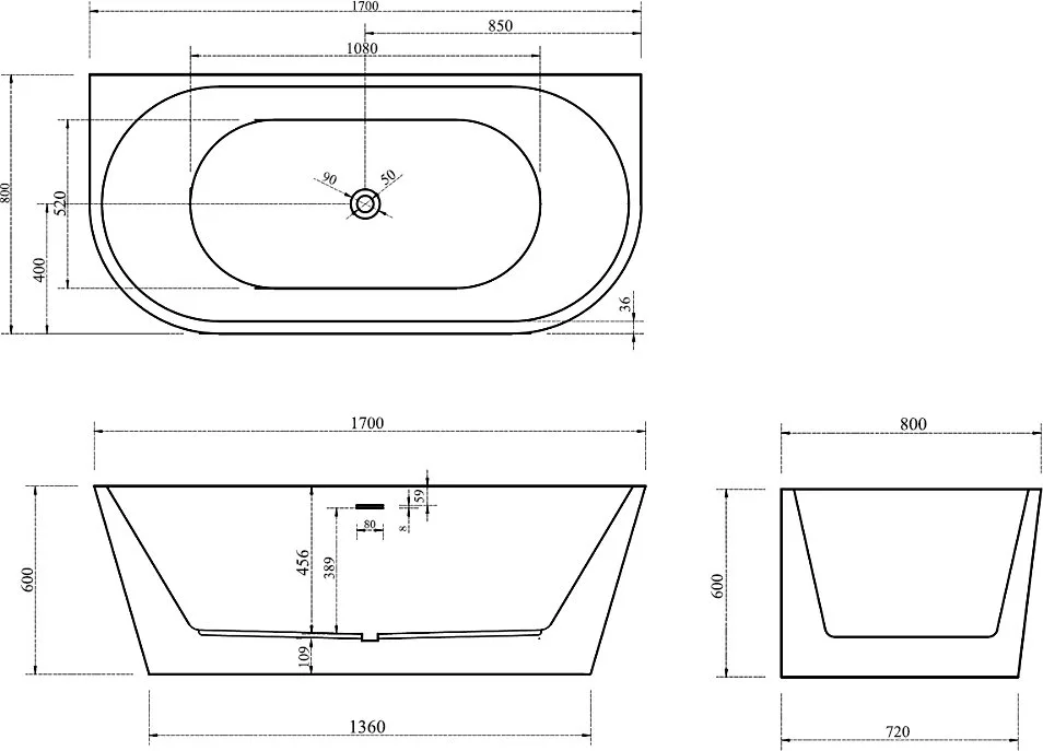 Акриловая ванна Abber AB9216-1.7DB 170x80 см, пристенная, синяя, овальная, с каркасом, со сливом-пер Sancos — официальный сайт