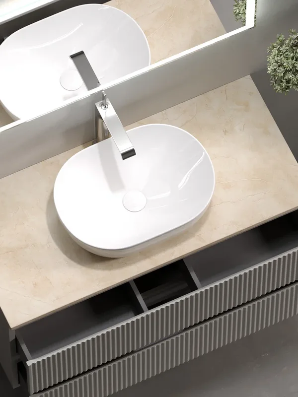 Тумба с раковиной Sancos Snob R 100 см, beige soft, столешница бежевая, раковина CN5010 Sancos — официальный сайт