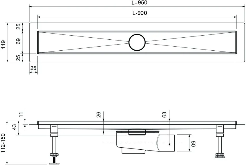 Душевой трап (лоток) Timo Drain Systems DS230209/03 900 двусторонняя панель plate под плитку, черный Sancos — официальный сайт