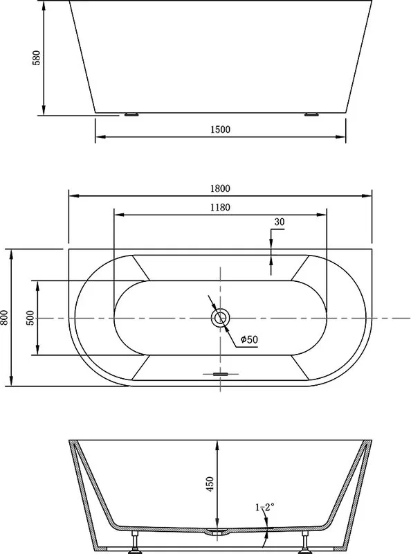 Акриловая ванна Vincea VBT-421-1800 180x80 см, пристенная, белая, овальная, на ножках, со сливом-пер Sancos — официальный сайт